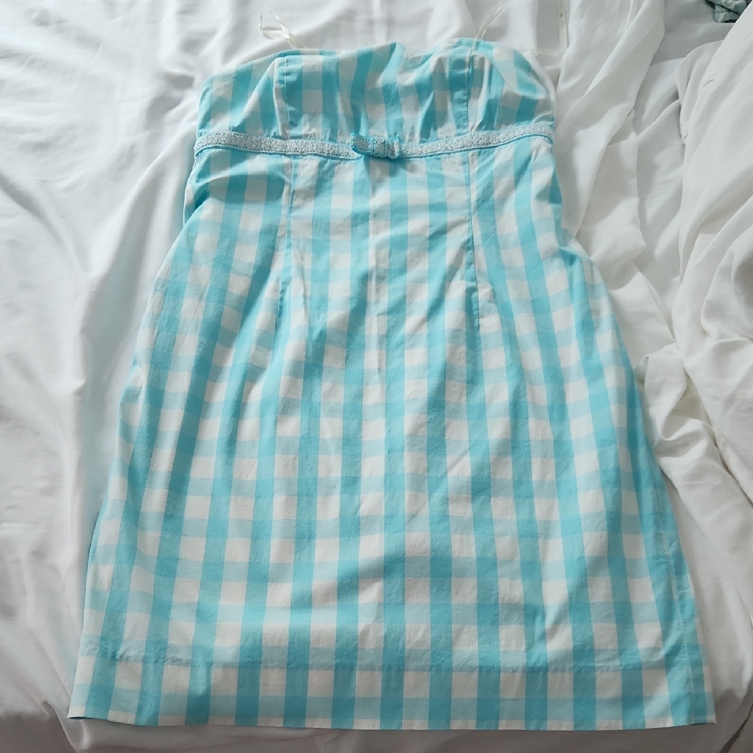 Blue And White Checkered Strapless Dress